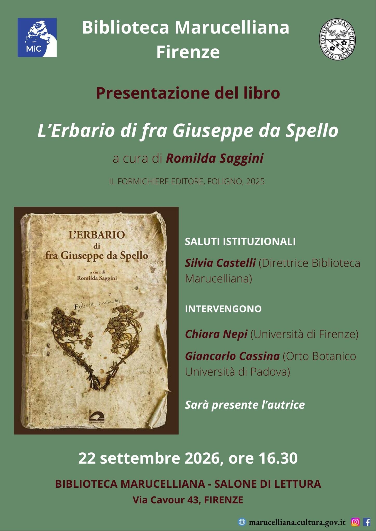 Locandina presentazione L'Erbario di fra Giuseppe da Spello