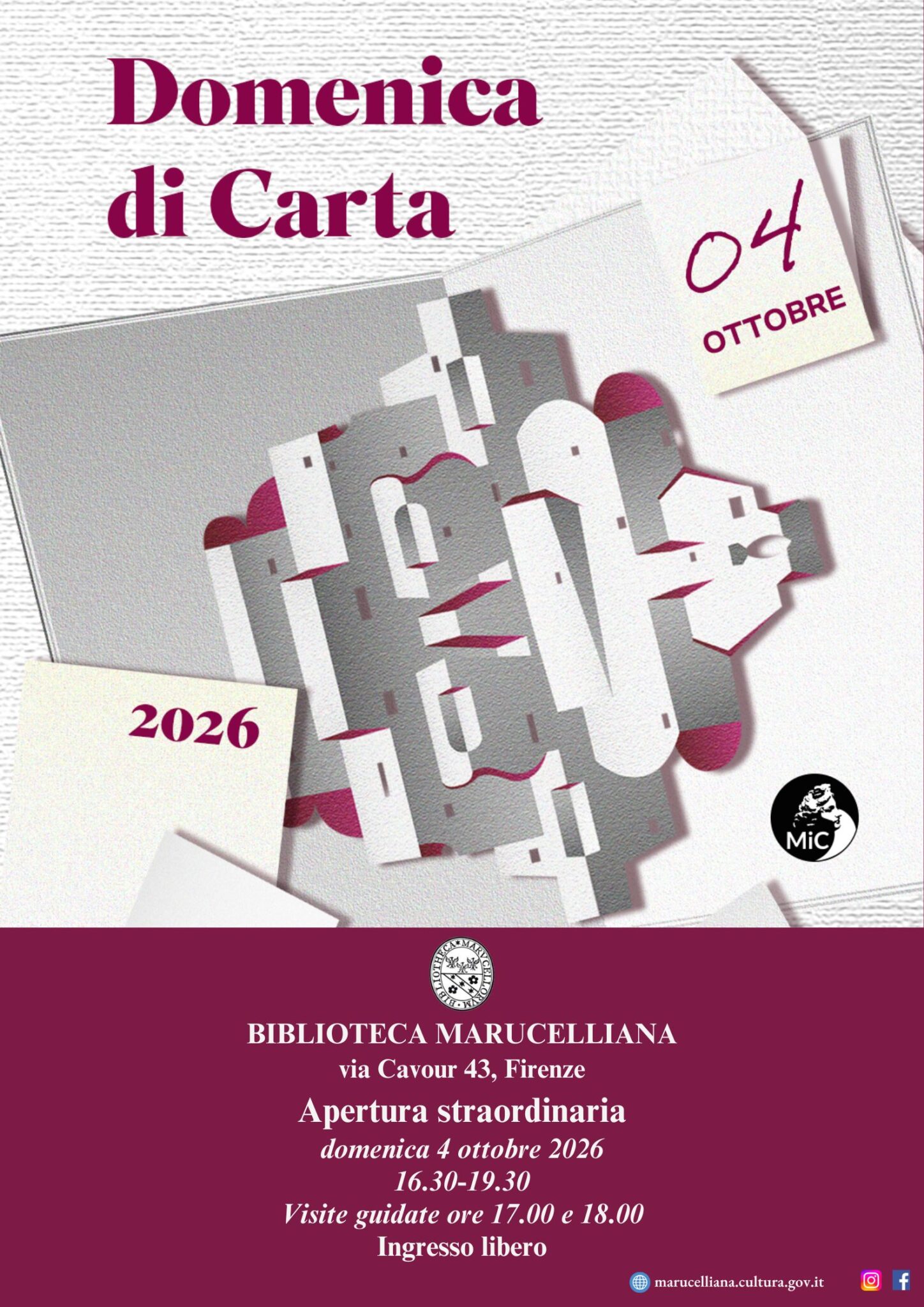 Locandina della Domenica di carta 2026 alla Biblioteca Marucelliana